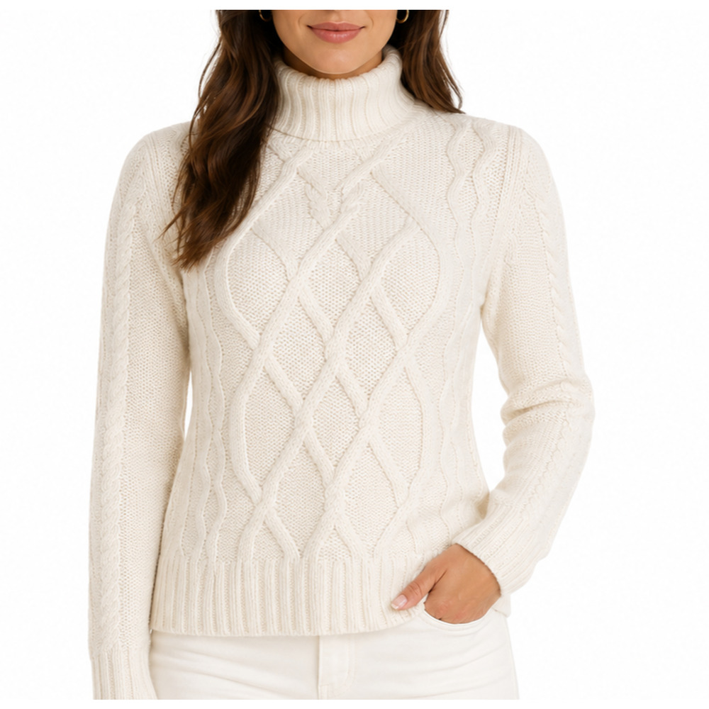 Weekend Max Mara Eden Sweater Ivory Chunky Cable Knit Turtle Neck Pullover S